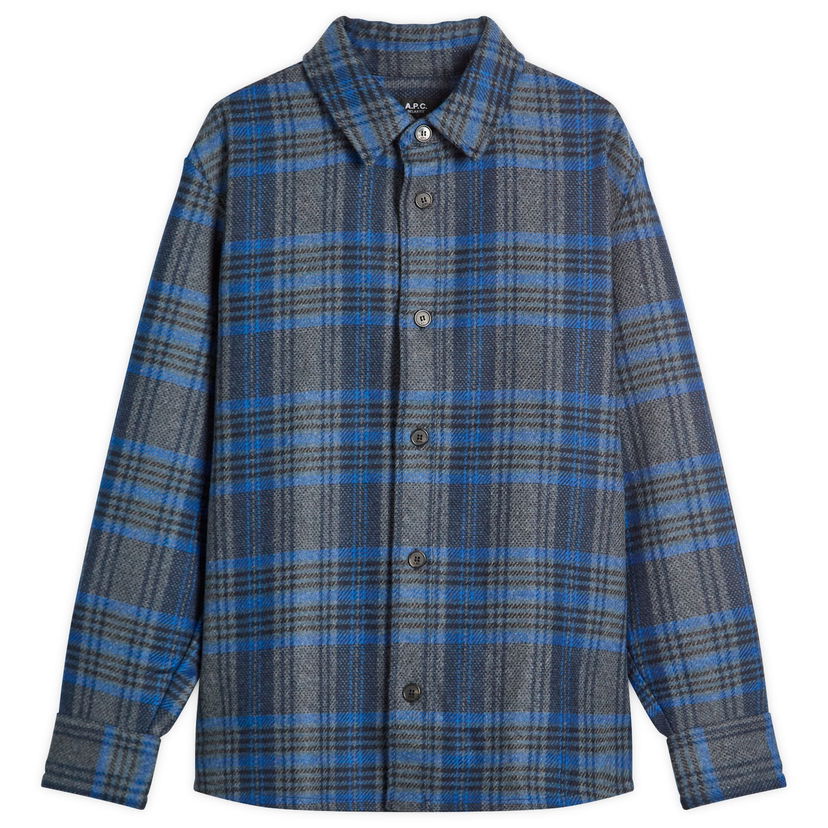 Skjorta A.P.C. Bobby Check Wool Overshirt Blå | WOANY-H02884-PLA