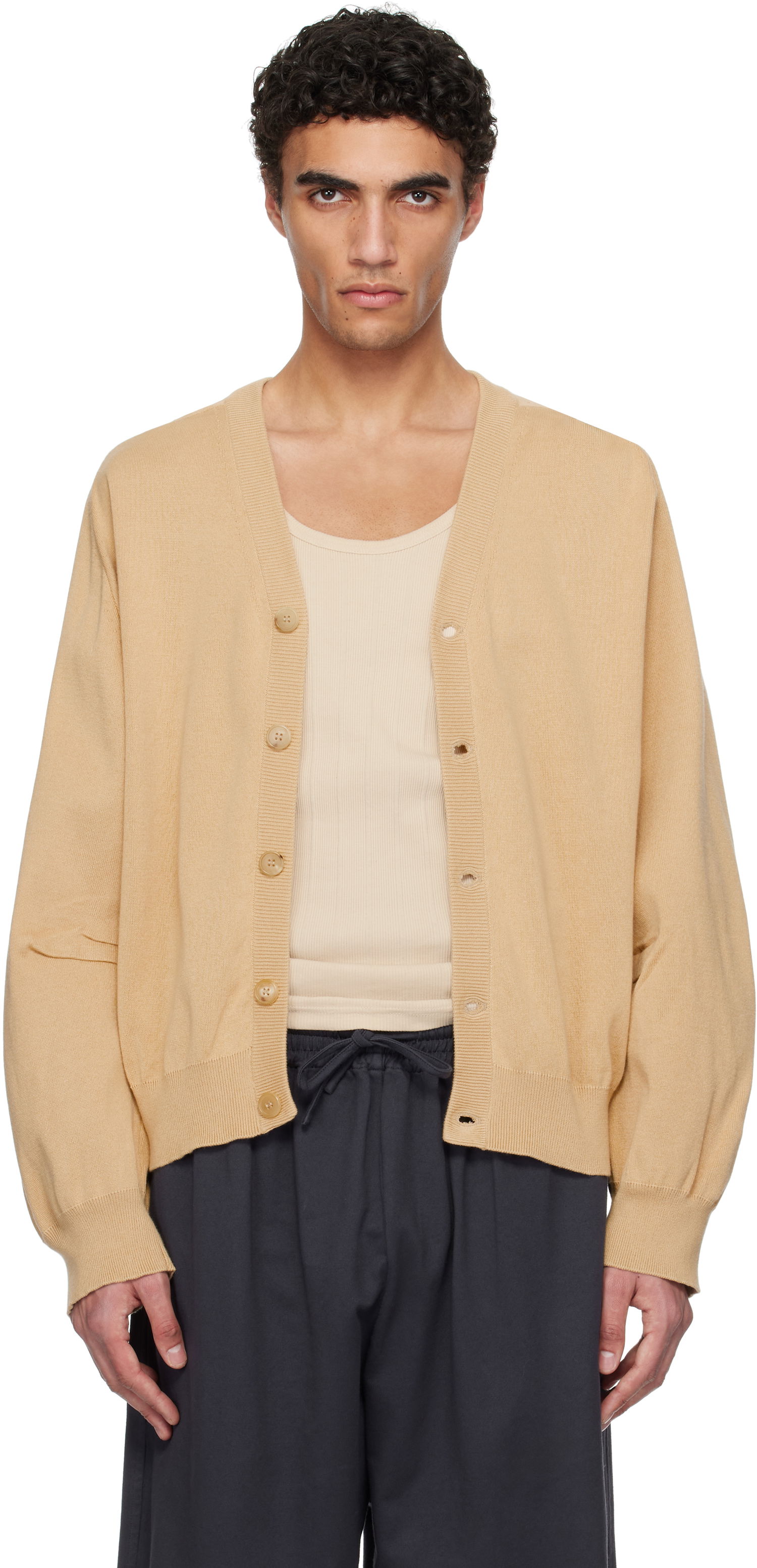 Sweater HED MAYNER Hed Mayner V-Neck Cardigan Beige | HMMA75064A-HA602, 0