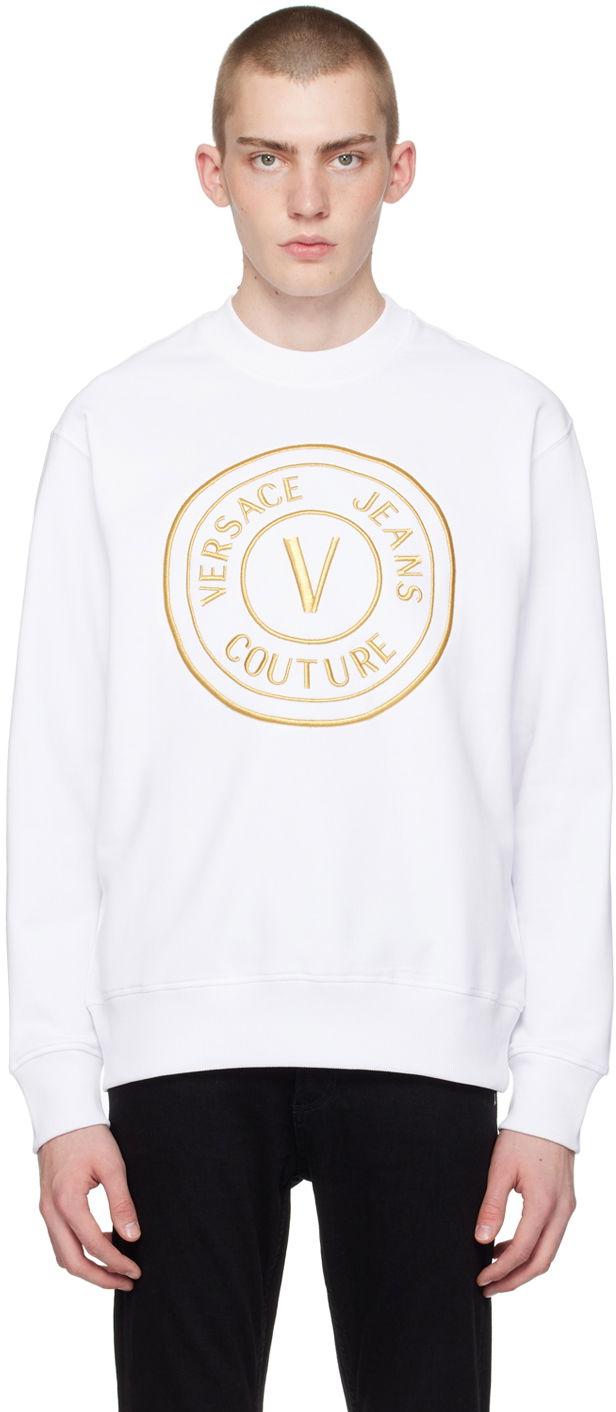 Sweatshirt Versace Jeans Couture White V-Emblem Sweatshirt Vit | E76GAIT04_ECF01T