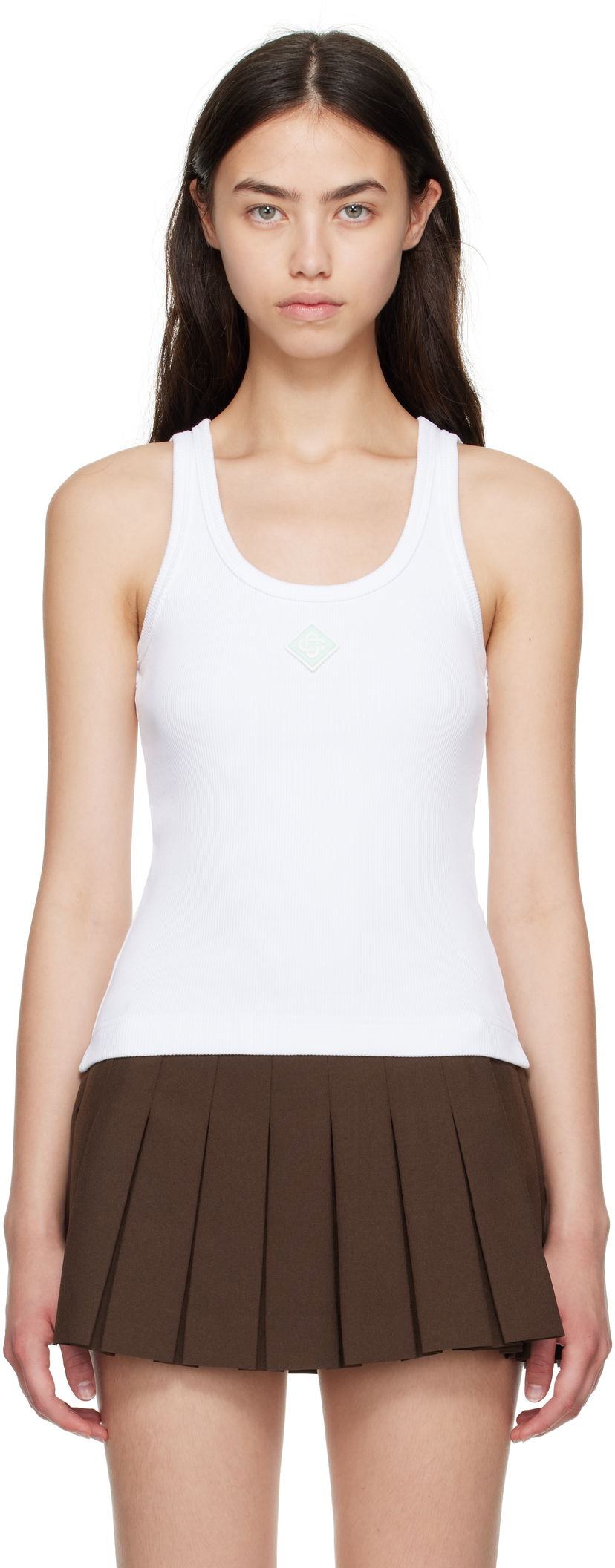 Linne Casablanca Casablanca Ribbed Jersey Tank Top Vit | WPF25-JTS-039-02