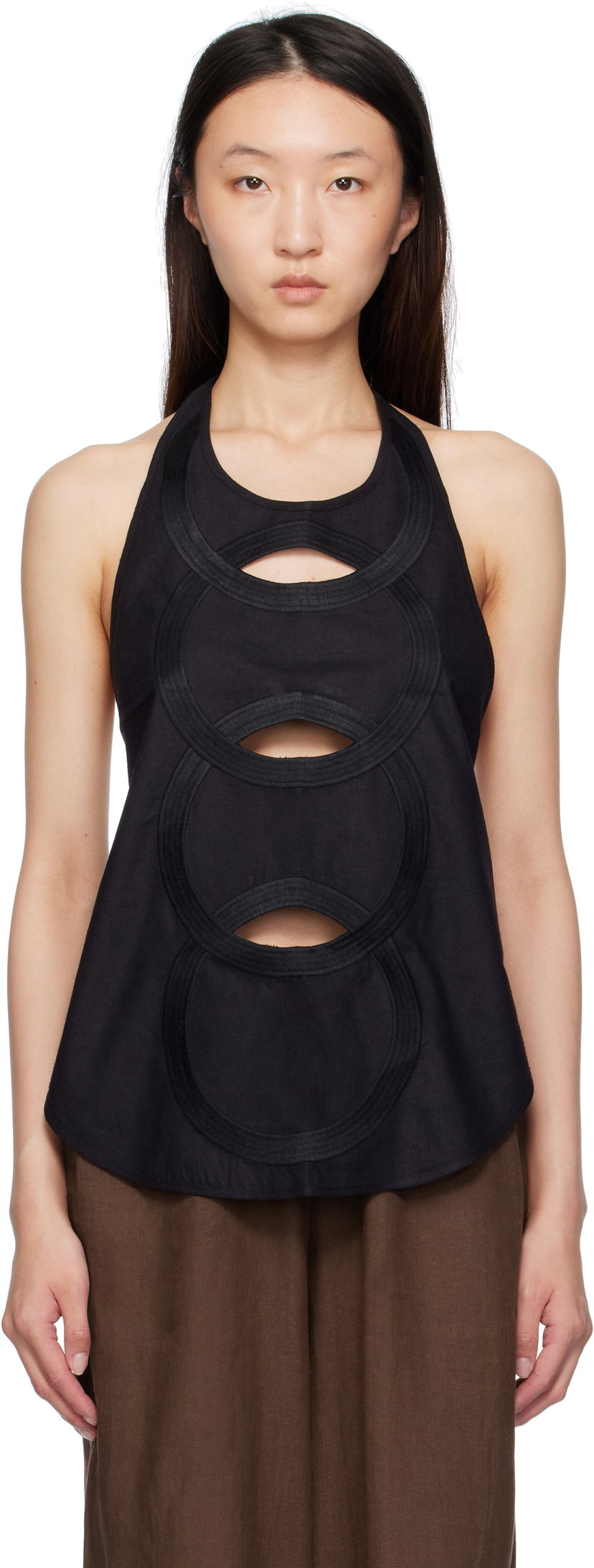 Linne Baserange Baserange Halter Neck Cutout Top Svart | TOCHA-WS-SU25