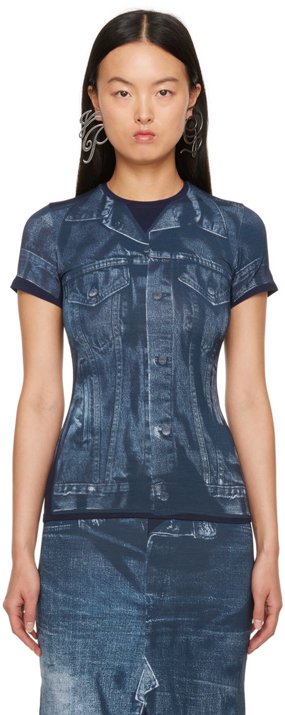 T-shirt Jean Paul Gaultier Gaultier Trompe L'œil Printed T-Shirt Blå | 23/15-U-TS063-J530-5950