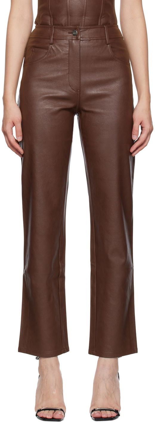 Byxor Miaou Miaou Junior Faux-Leather Straight-Leg Pants Brun | 1010-CL-BRL