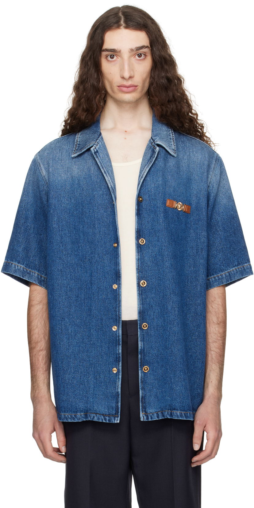 Skjorta Versace Versace Medusa Biggie Denim Shirt Blå | 1020702_1A15015