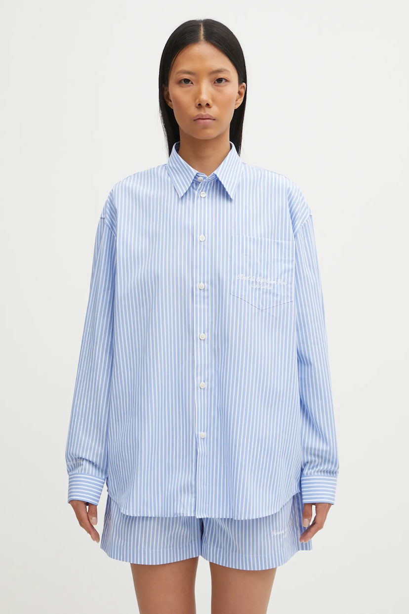Skjorta Sporty & Rich Eden Script Oversized Relaxed Striped Classic Collar Shirt Flerfärgad | SI00760673ST61