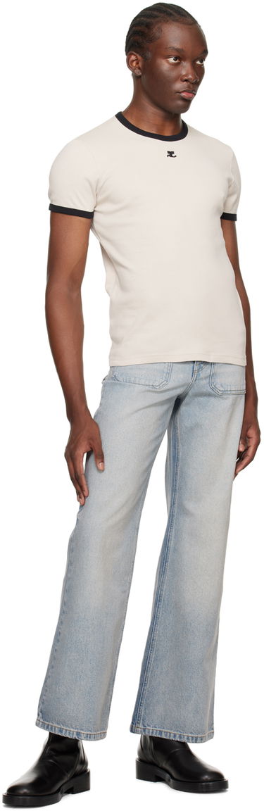 T-shirt Courrèges Contrast Trim T-Shirt Beige | 123JTS020JS0070, 3