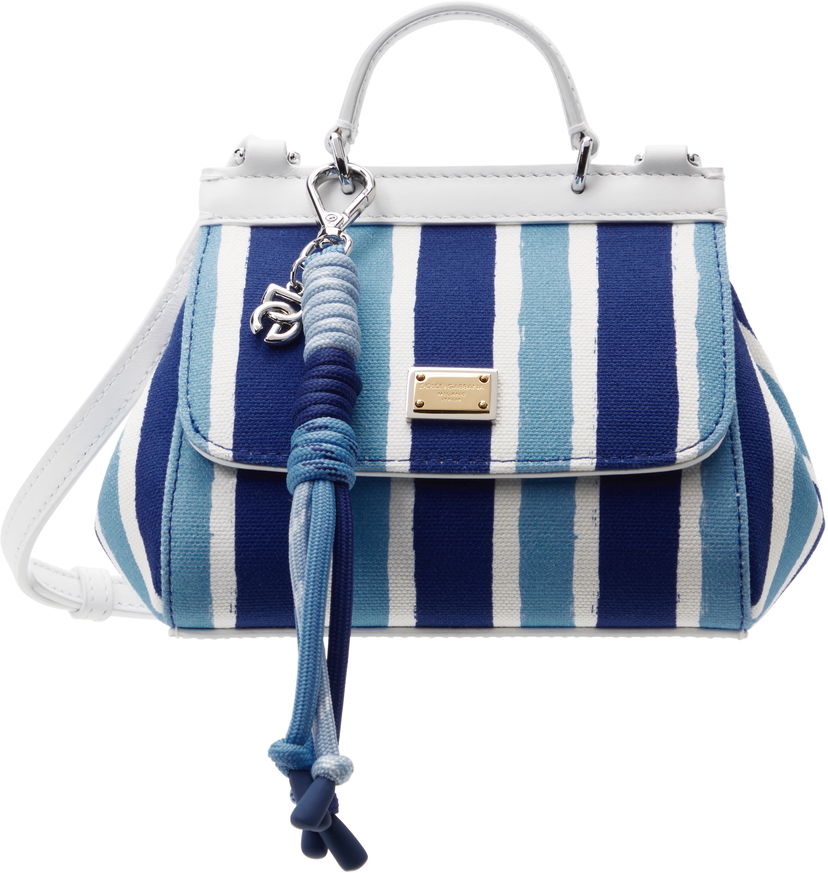 Handväska Dolce & Gabbana Dolce&Gabbana Sicily Striped Canvas Crossbody Bag Blå | EB0003 AD591
