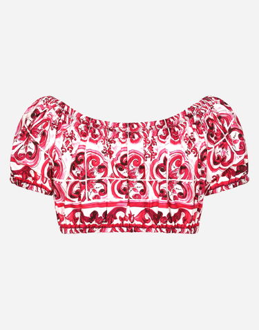 Crop top Dolce & Gabbana Majolica-print Poplin Crop Top Rosa | F755RTHH5BAHE3TN, 1
