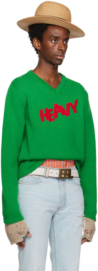 Sweater ERL ERL Men's Patch V-Neck Sweater Grön | ERL06N008, 1