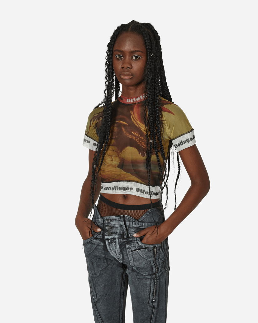 Crop top Ottolinger Mesh Graphic T-Shirt Gul | 100124 OTDRMS