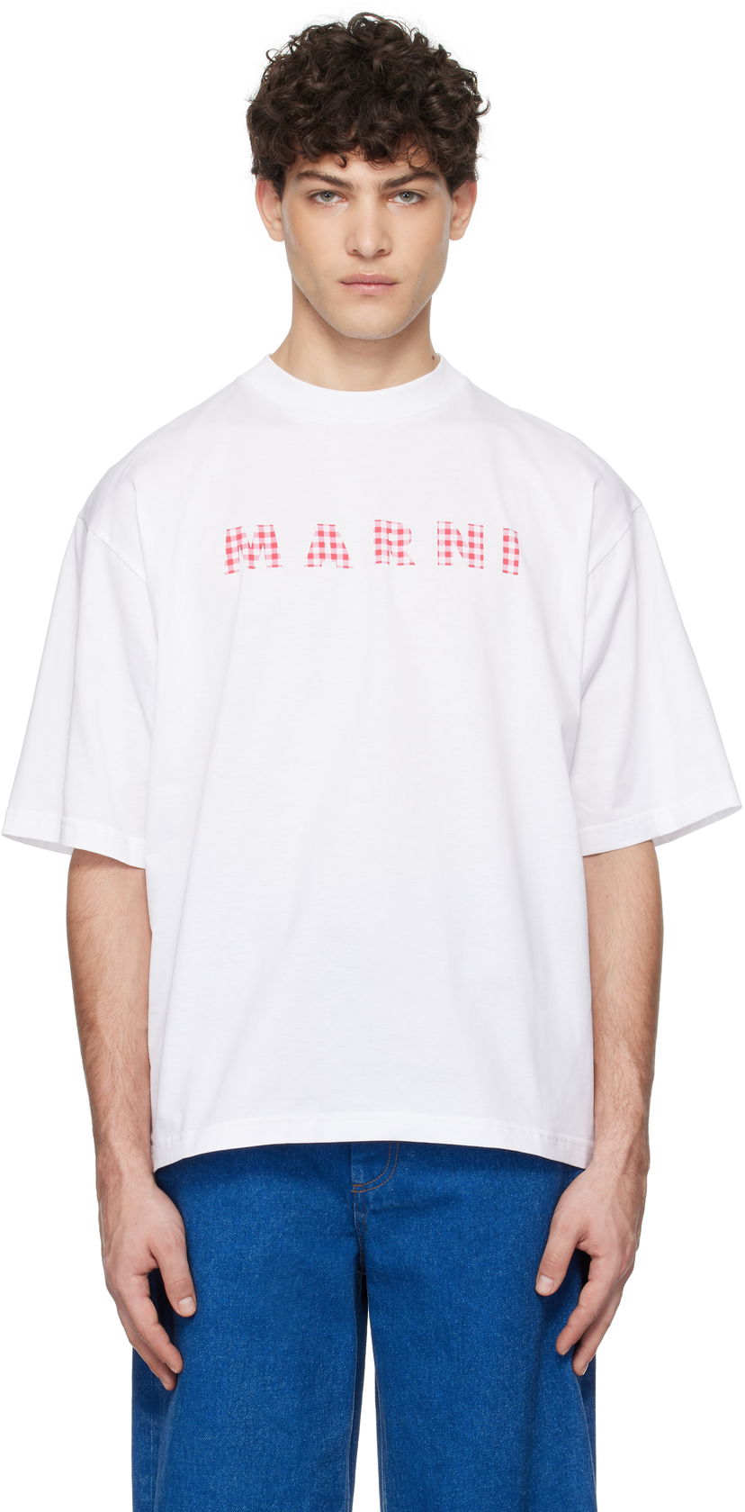 T-shirt Marni Marni Checked Logo T-Shirt Vit | HUMU0223GP USCX52