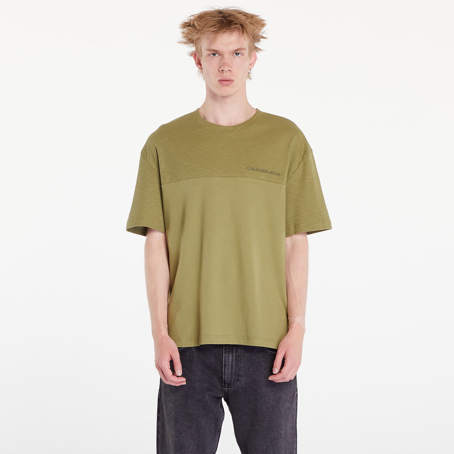 T-shirt CALVIN KLEIN Texture Mix Cotton T-Shirt Dark Juniper Grön | J30J325424 L9N, 0