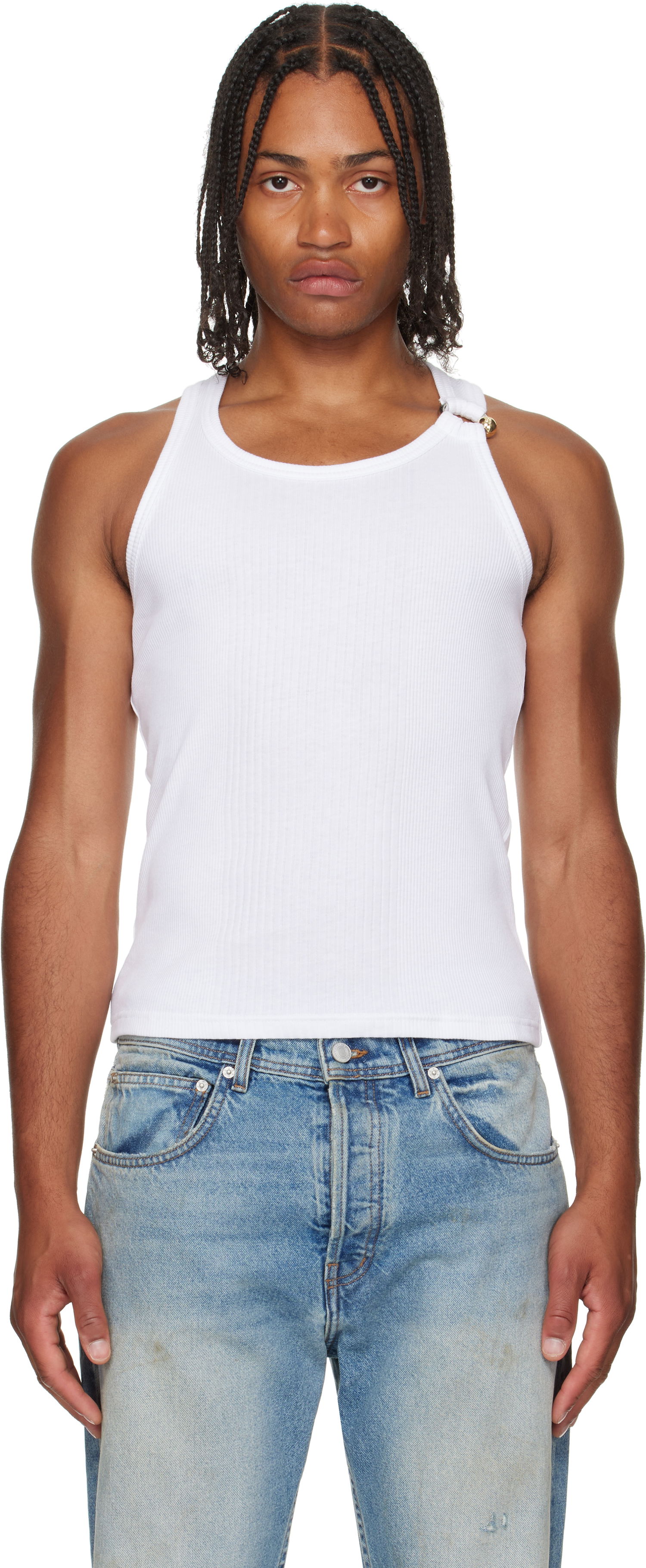 Linne Jean Paul Gaultier Jean Paul Gaultier 'The Piercing' Tank Top Vit | 25/03-W-TO375-J014-01, 0