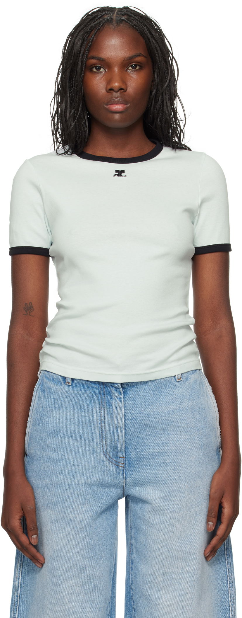 T-shirt Courrèges Signature Contrast T-Shirt Grön | 223JTS017JS0070