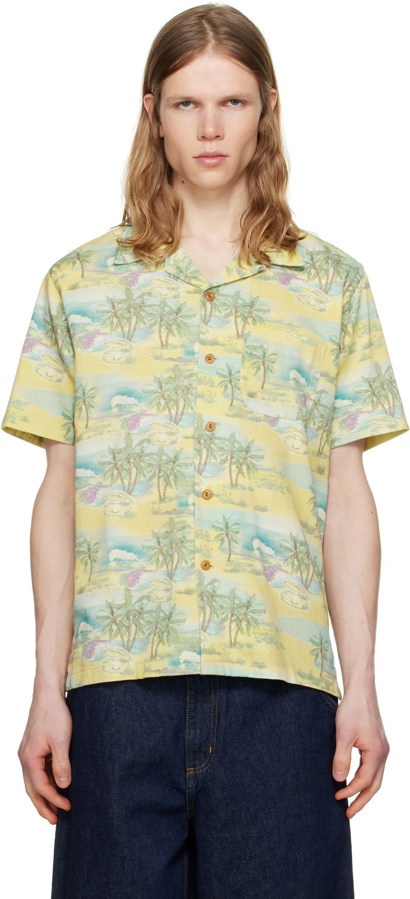 Skjorta Nudie Jeans Nudie Jeans Arvid Pearls Print Shirt Gul | 140878