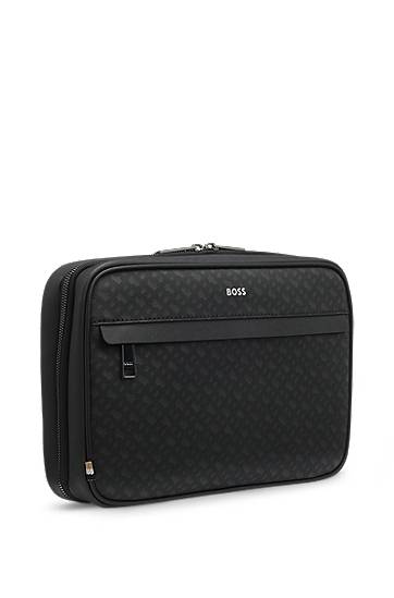 Resväska BOSS Monogram washbag with foil-embossed logo Svart | 50552626, 1