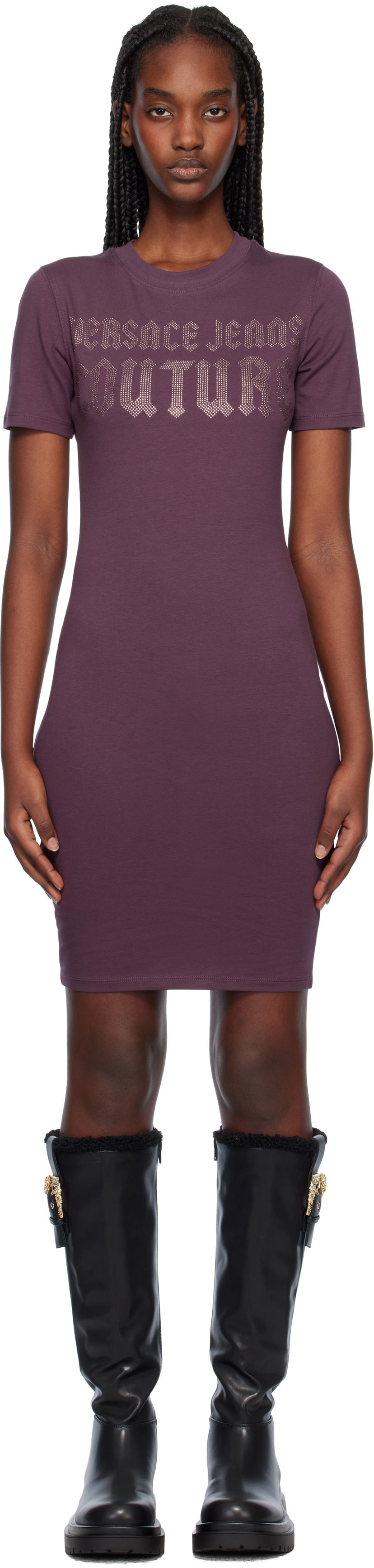 Klä Versace Gothic Logo Purple Mini Dress Bourgogne | E77HAOL00_ECJ02L