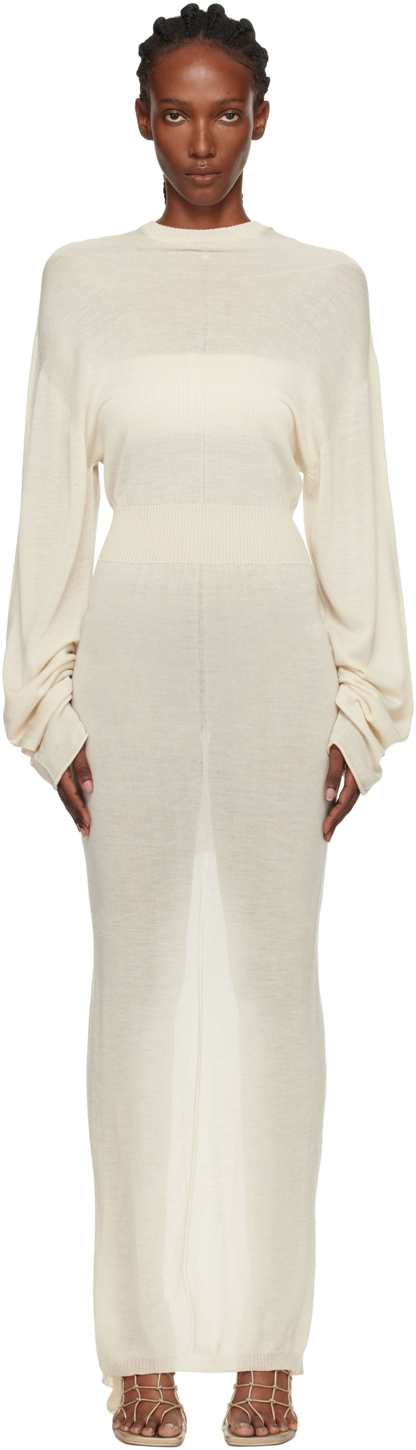 Klä Rick Owens Concordians Knit Hooded Maxi Dress Beige | RP02E4649 M