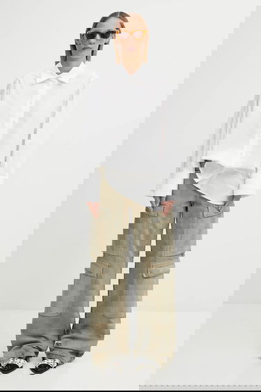 Cargo byxor Rick Owens Rick Owens DRKSHDW Cotton Wide Leg Double Cargo Jeans with Medium Waist Beige | DS02E7308.DMP, 4