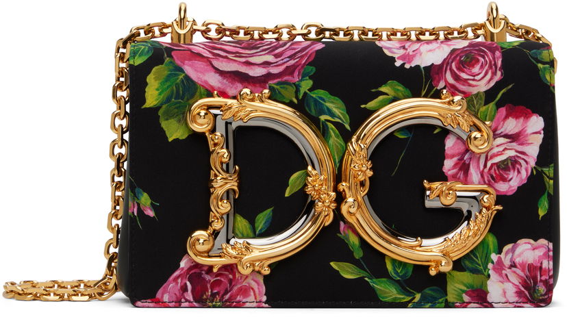 Handväska Dolce & Gabbana Dolce&Gabbana 'DG' Floral Print Shoulder Bag Svart | BB6498 AS110