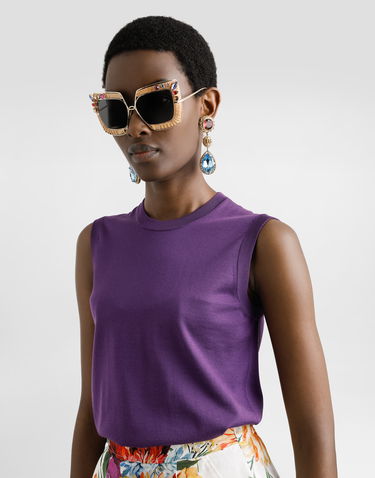 Linne Dolce & Gabbana Dolce & Gabbana Silk Tank Top with Brooch Purpur | FXT02TJBSO1F0257, 3