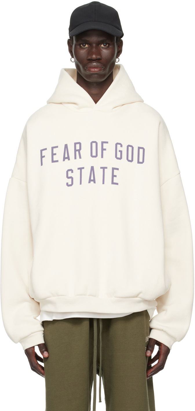Sweatshirt Fear of God Essentials Logo Print Hoodie Vit | 192BT246252F
