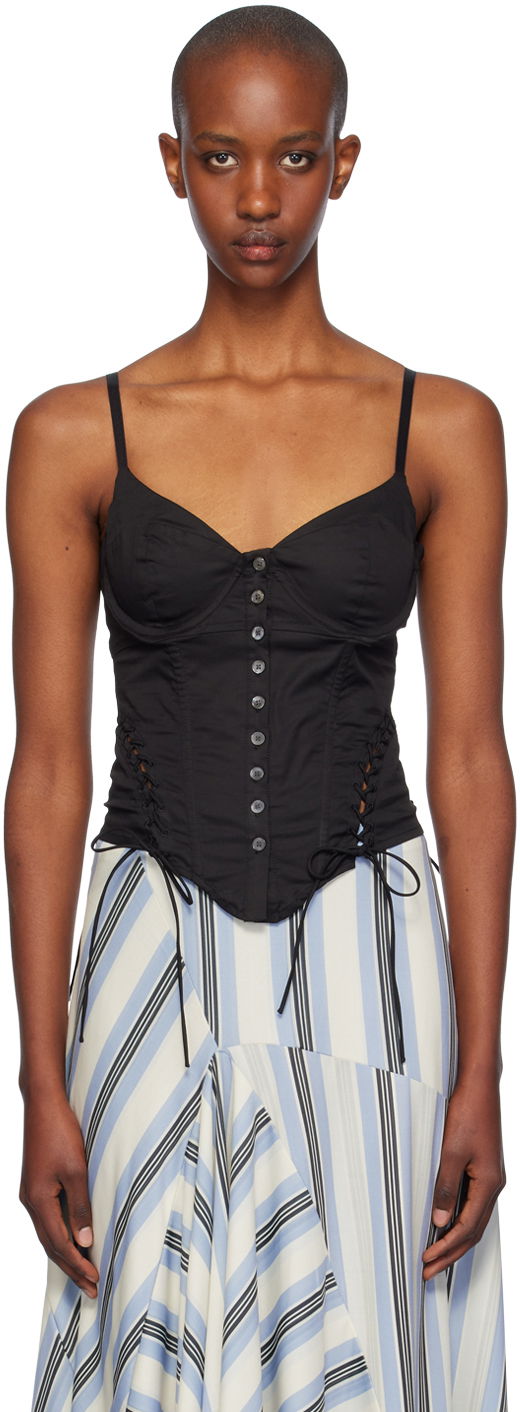 Linne Miaou Miaou Christina Lace-Up Corset Top Svart | 7150SPSBLK