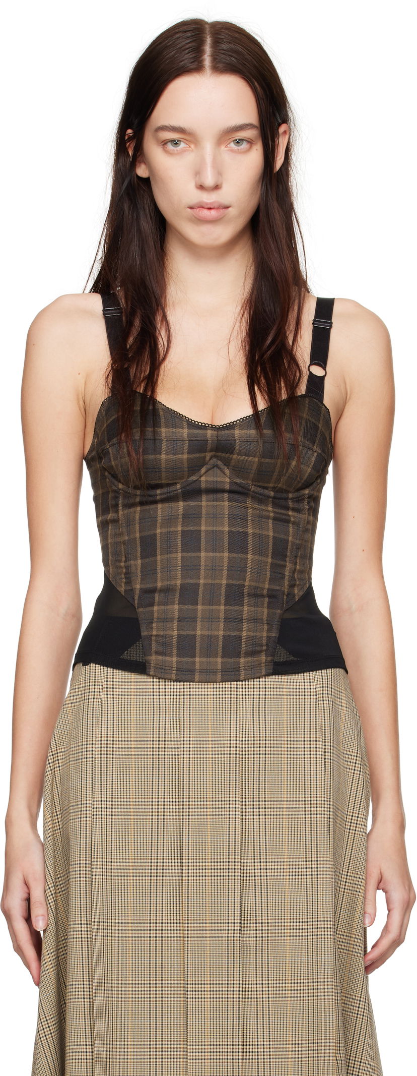 Linne Miaou Miaou Marguerite Plaid Corset Top Brun | 7149PLBPLB