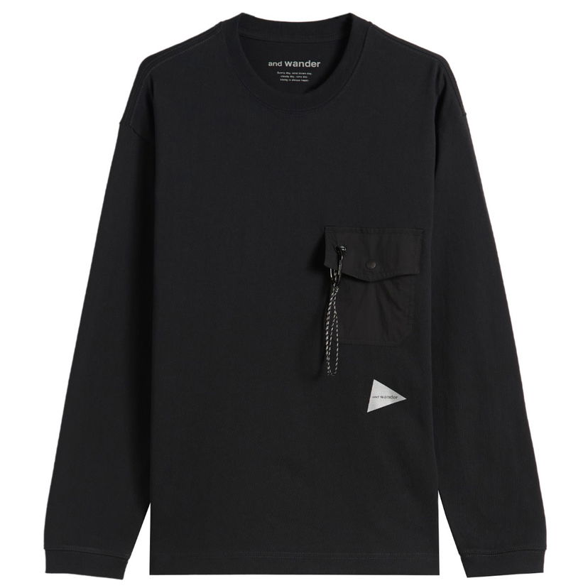 T-shirt and wander Heavy Cotton Longsleeve Pocket Tee Svart | 5745284082-010