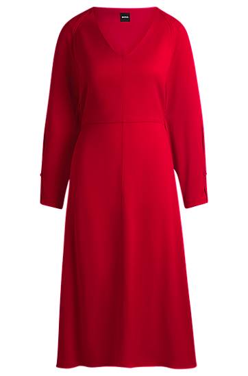 Klä BOSS V-Neck A-Line Dress with Button Cuffs Röd | 50533966, 0