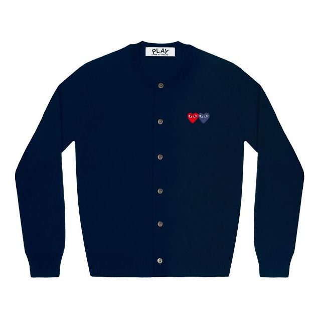 Sweater Comme des Garçons COMME des GARCONS PLAY Double Emblem Cardigan Mörkblå | AZ-N057-051-2