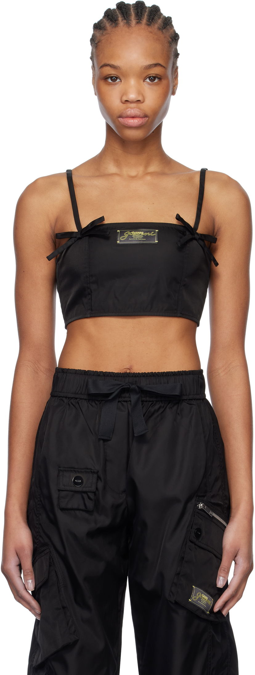 Crop top GANNI GANNI Duchesse Nylon Camisole Svart | W0483