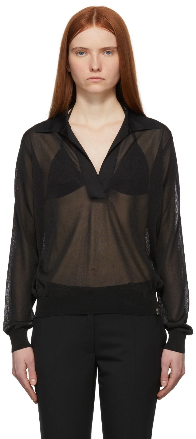 Skjorta 1017 ALYX 9SM Sheer Long Sleeve Polo Svart | AAWKN0139YA01.S22