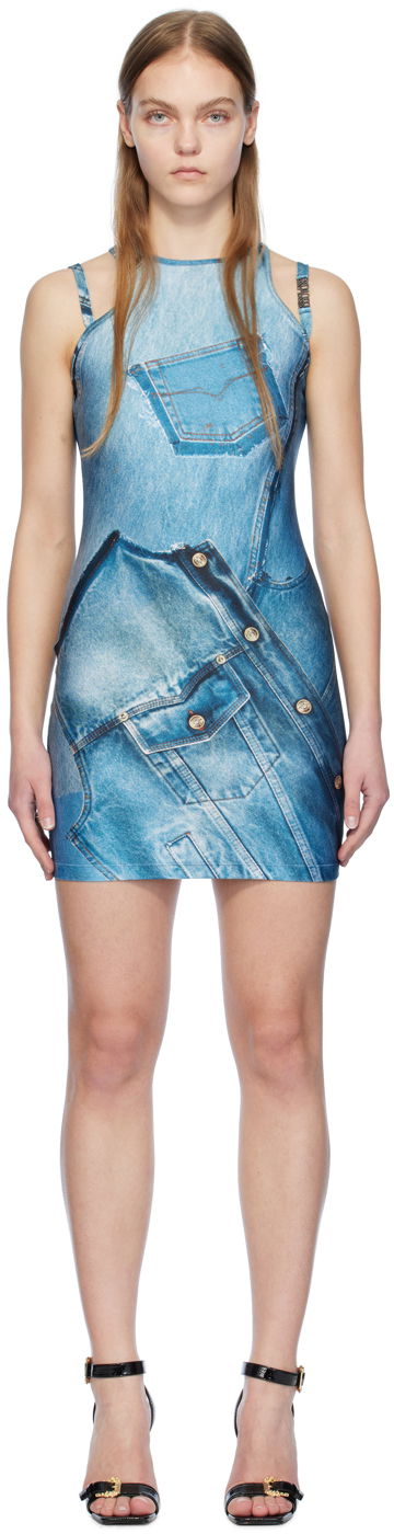 Skjorta Versace Jeans Couture Blue Printed Minidress Blå | E76HAO944_EJS278, 0