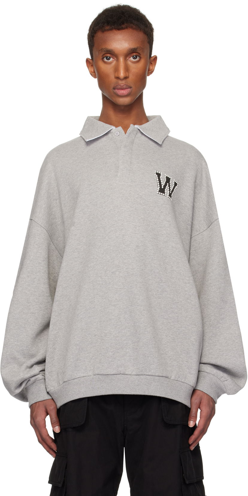 Sweater We11done We11done Pearl Logo Polo Sweatshirt Grå | WD-TS3-24-739-U-MG