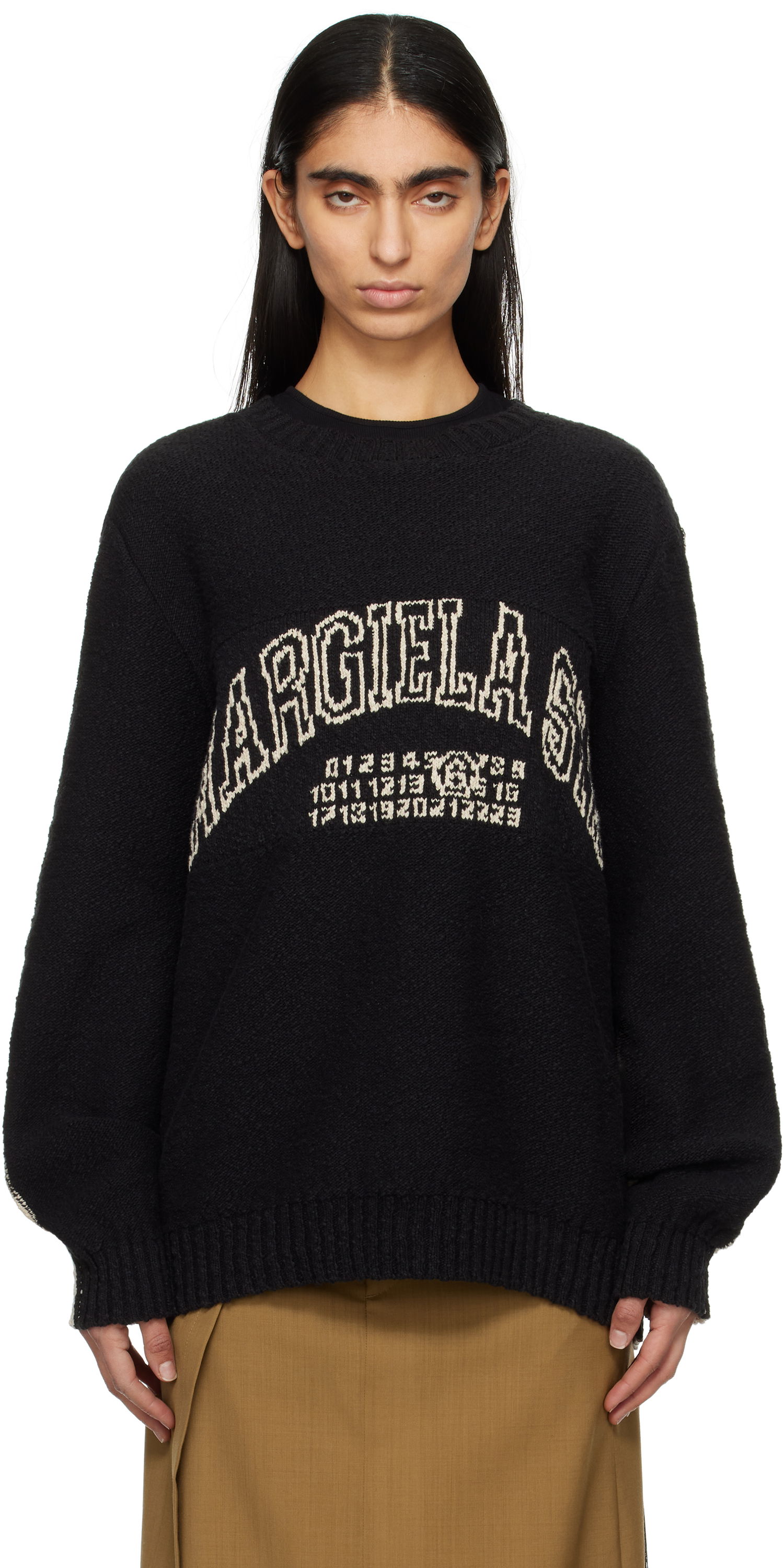 Sweater Maison Margiela MM6 Maison Margiela Varsity Jacquard Sweater Svart | SH0HL0025 M13084, 0