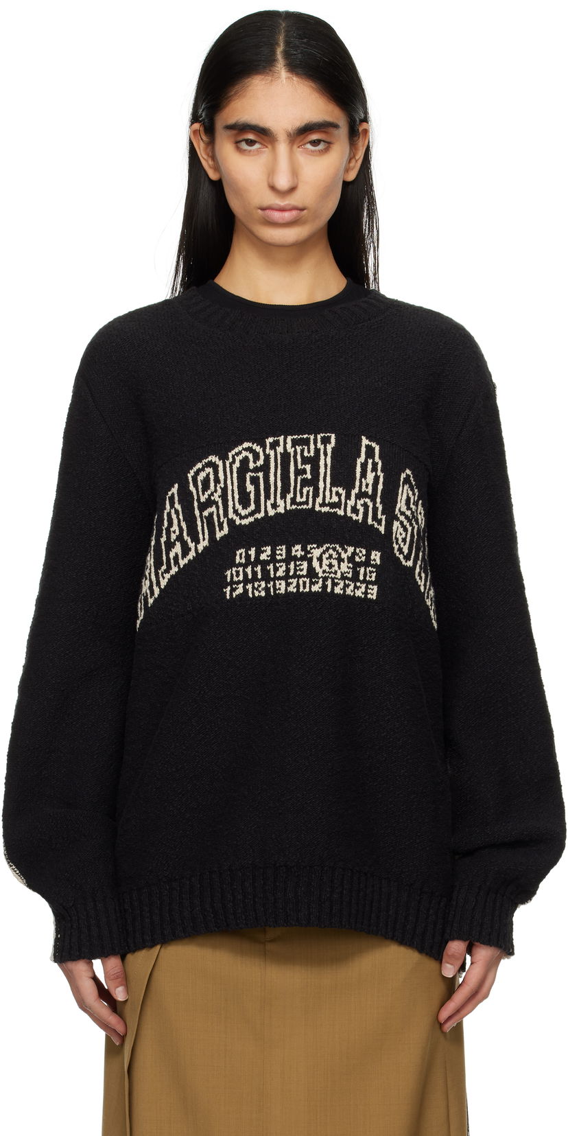 Sweater Maison Margiela MM6 Maison Margiela Varsity Jacquard Sweater Svart | SH0HL0025 M13084