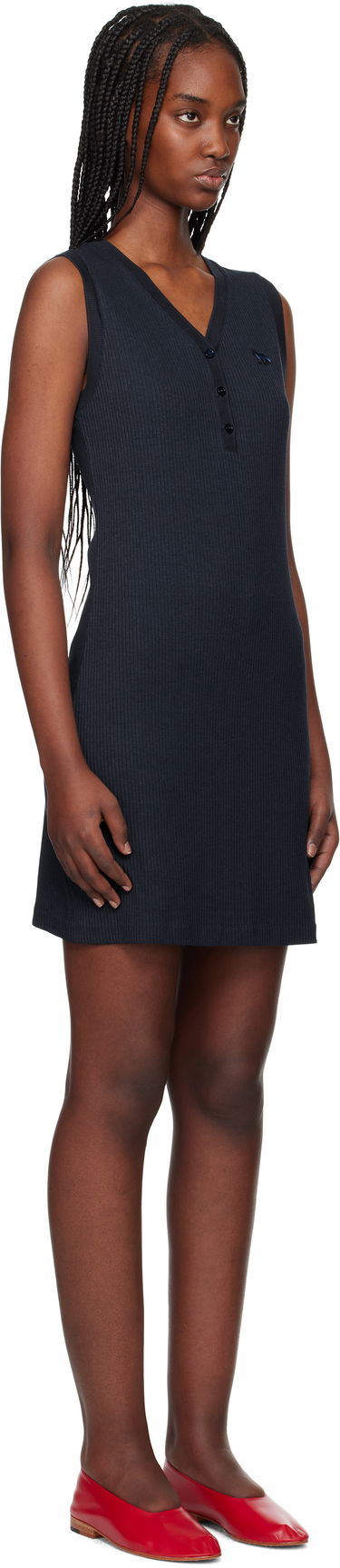 Klä MAISON KITSUNÉ Maison Kitsuné Baby Fox Patch Ribbed Minidress Mörkblå | OW01618KJ0134, 1