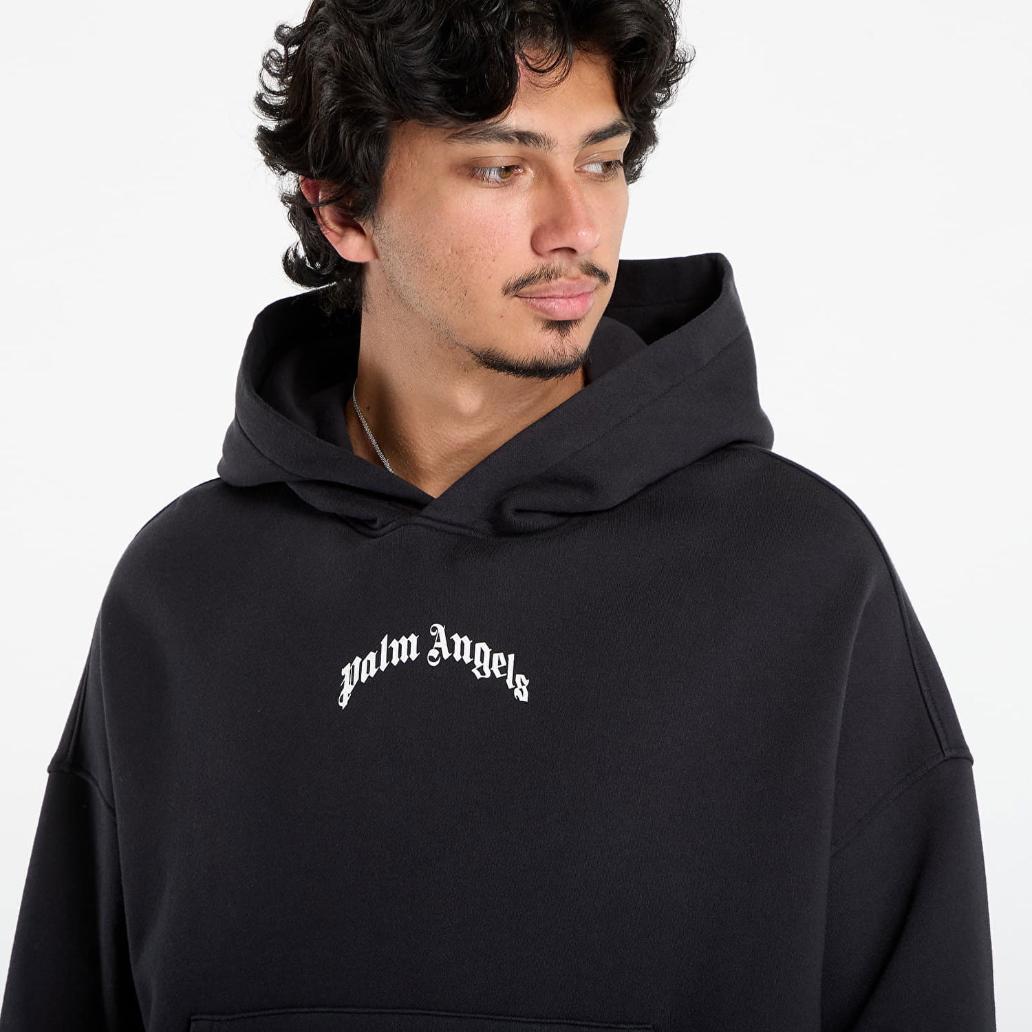 Sweatshirt Palm Angels Palm Angels Back Curved Logo Loose Hoody Svart | PMBB17EF25FLE0041003, 1