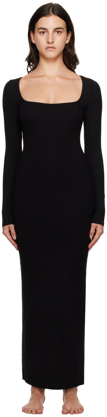 Klä SKIMS SKIMS Soft Lounge Long Sleeve Maxi Dress Svart | AP-DRS-1701