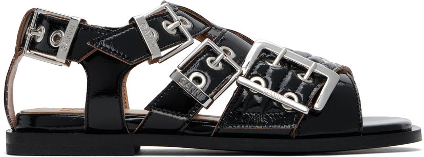 Tillbehör GANNI GANNI Buckle Strap Flat Sandals Svart | S2934