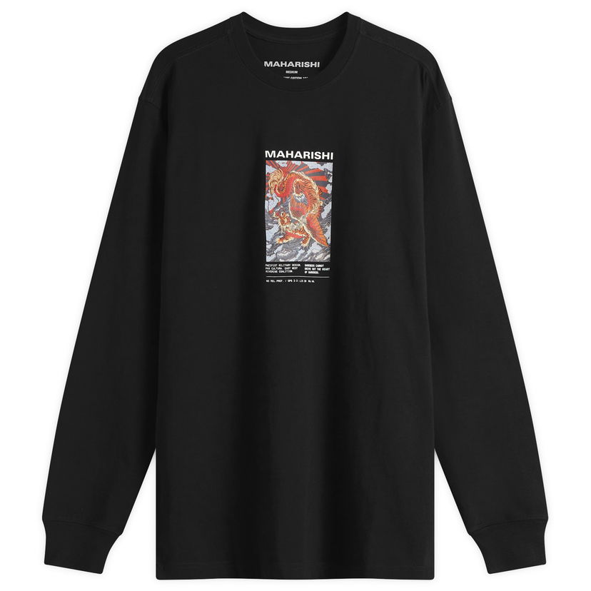 T-shirt Maharishi Tiger Dragon Miltype Graphic Long Sleeve T-Shirt, Size Large Svart | 1490-BLK