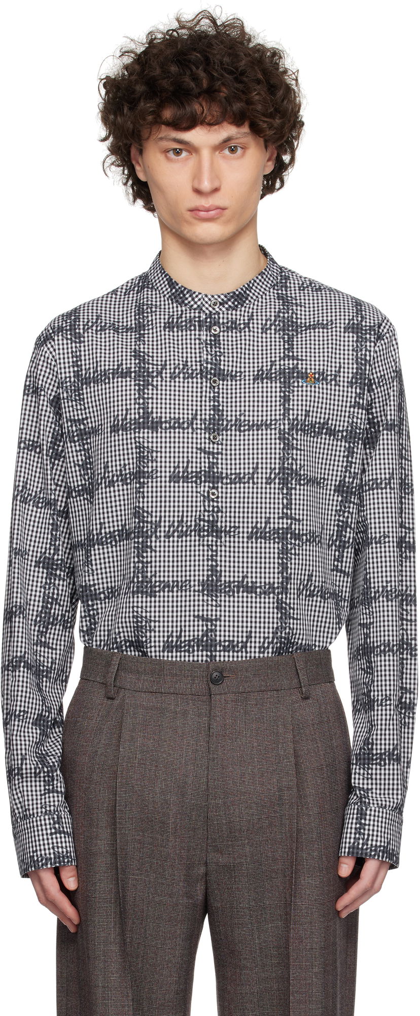 Skjorta Vivienne Westwood Vivienne Westwood Gingham Print Band Collar Shirt Vit | 2401003X-W011T-