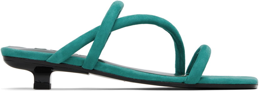 Tillbehör BY FAR BY FAR Morena Kid Suede Leather Heeled Sandals Grön | MWFHO015KL007GR047PL