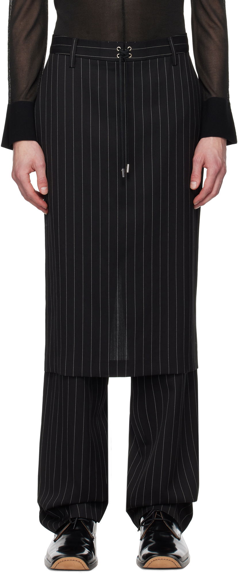 Byxor Jean Paul Gaultier Jean Paul Gaultier 'The Lace-Up Suit' Pinstripe Trousers Svart | 25/33-F-PJ010-C074-0001