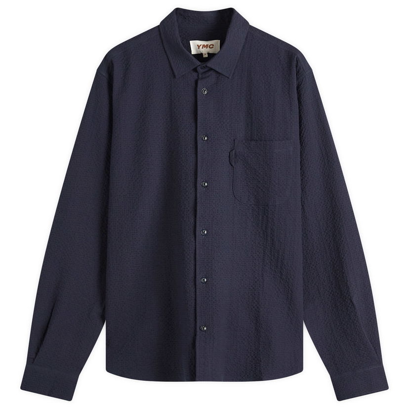 Skjorta YMC YMC Curtis Seersucker Shirt, Size Large Mörkblå | P2AZI-40