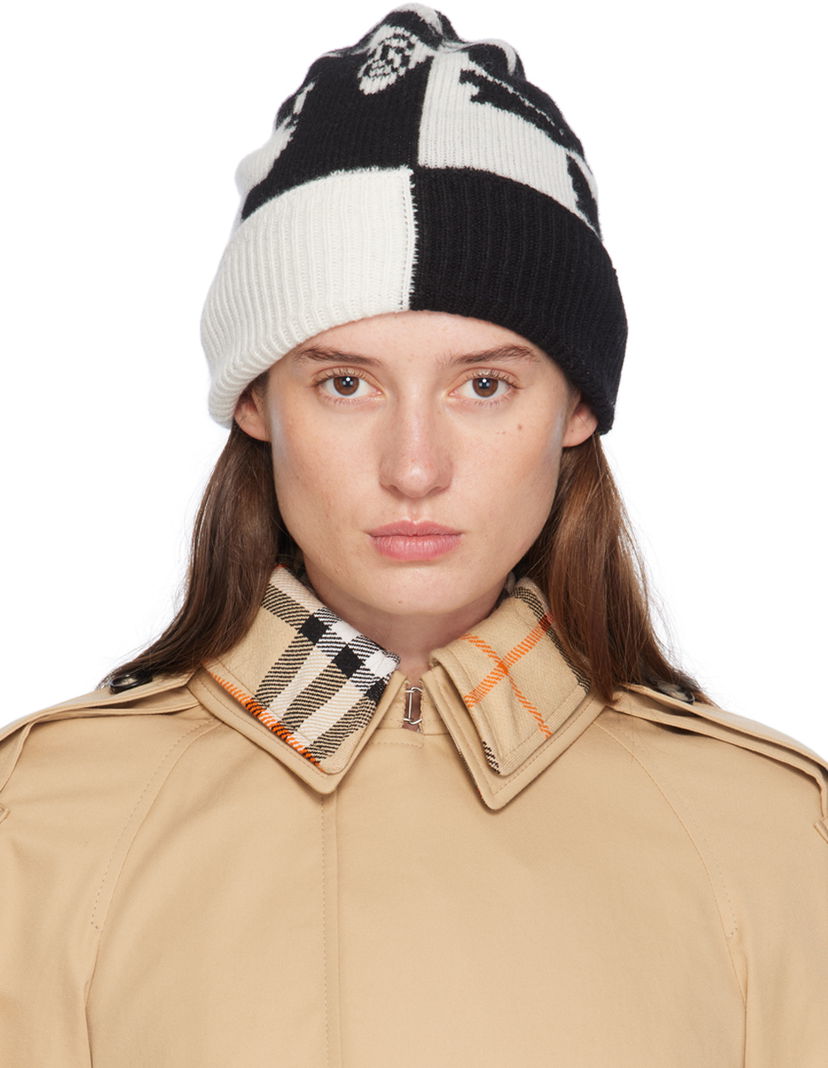 Mössa Burberry Black & White EKD Cashmere Beanie Svart | 8094497