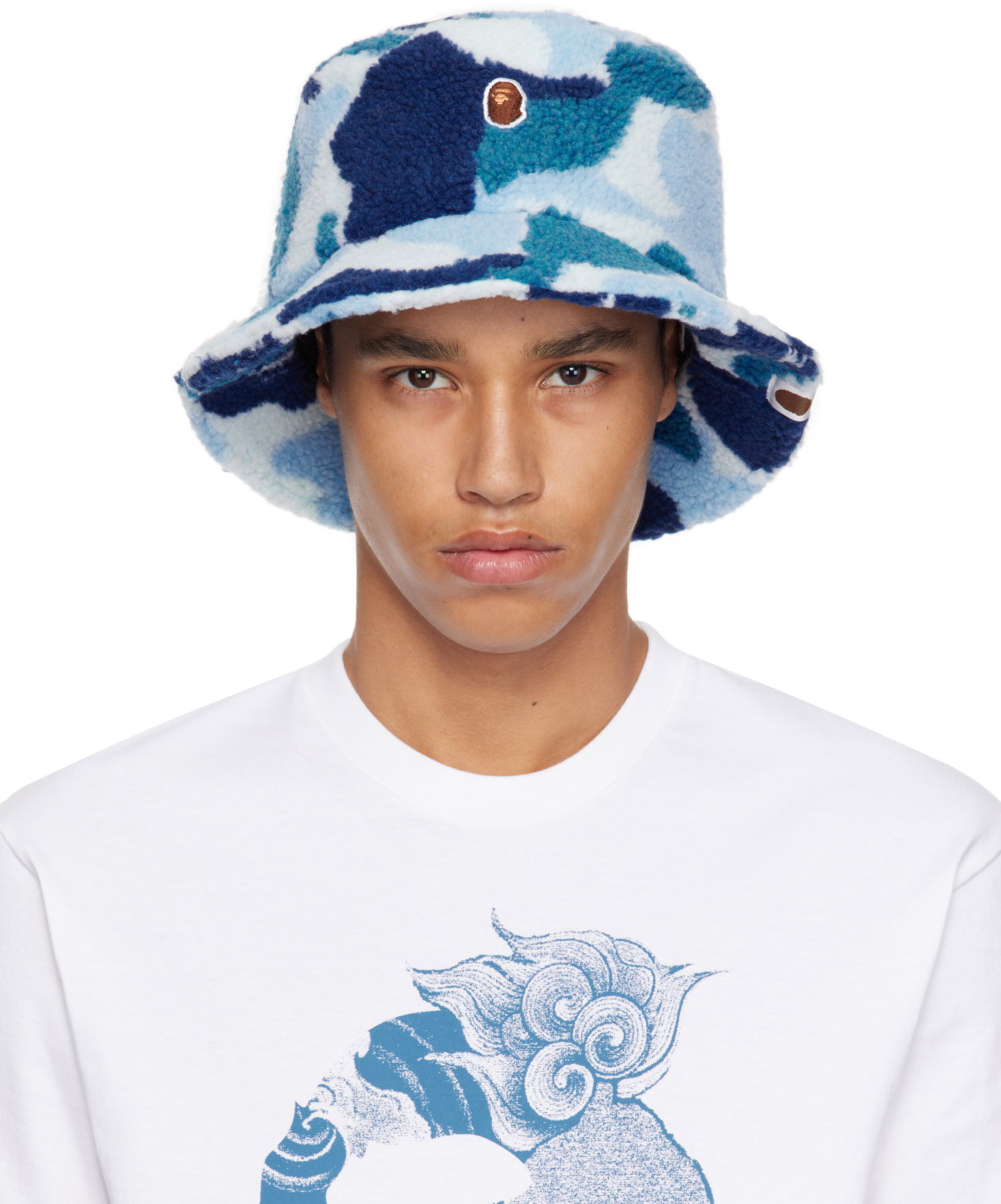 Hatt BAPE A Bathing Ape ABC Camo Boa Fleece Bucket Hat Blå | 001HTK801006M, 0