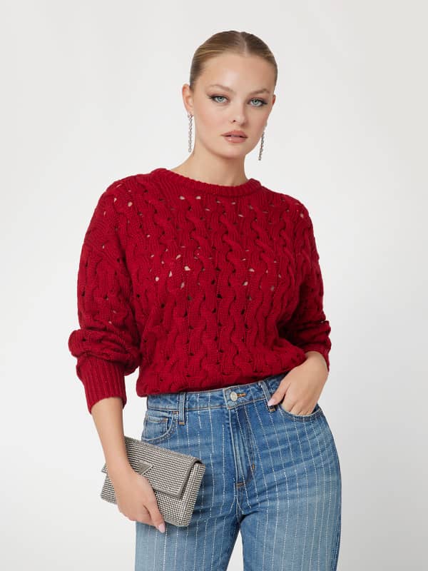 Sweater GUESS Cable-Knit Wool-Blend Sweater Röd | W5RR77Z3J20