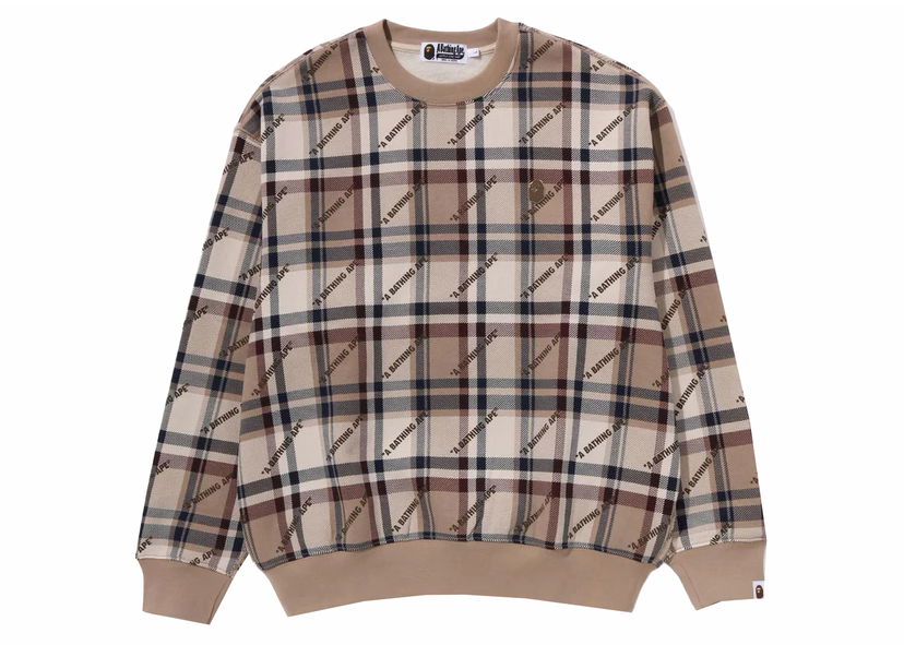 Sweatshirt BAPE BAPE A Bathing Ape Logo Check Pattern Crewneck Beige Brun | 1J80-113-061